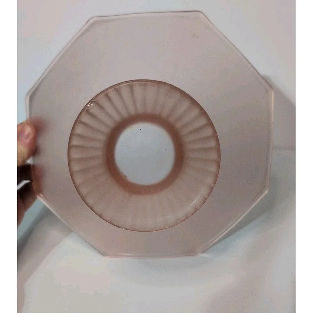 Pink Frosted Indiana Glass Fruit Serving Bowl Vintage Geometric Eight-sided